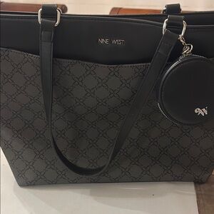 Nine West Black Quilted Tote Bag with Silver Hardware
